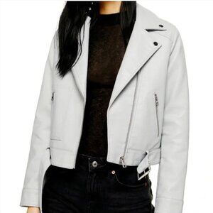 top shop light grey leather jacket size small